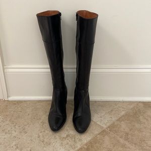 J Crew Black Knee High Leather Kitten Heel Boots